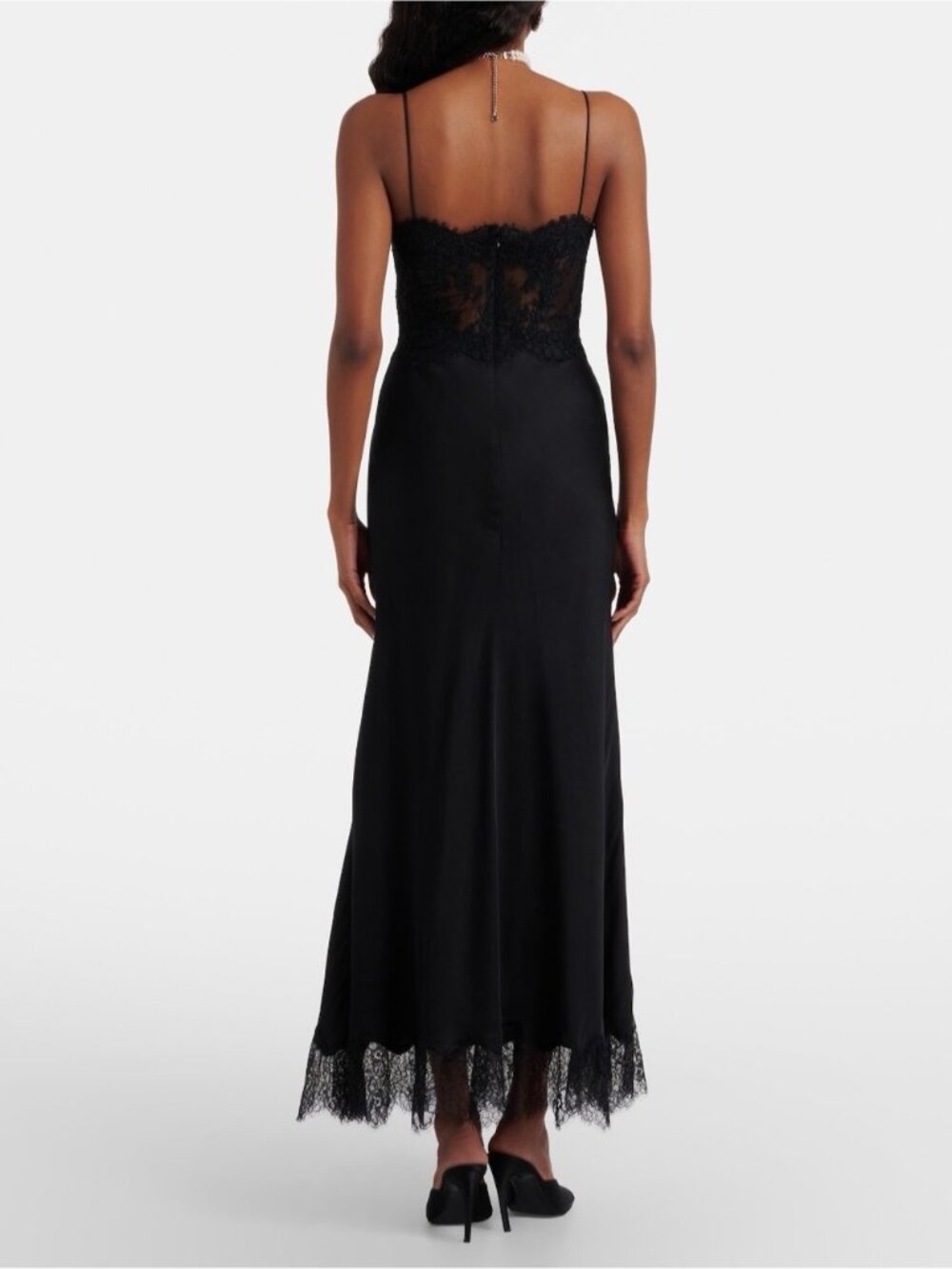 NEW Self-Portrait Black Satin Lace Sleeveless Midi Dress US 2 UK 6 - Picture 4 of 16